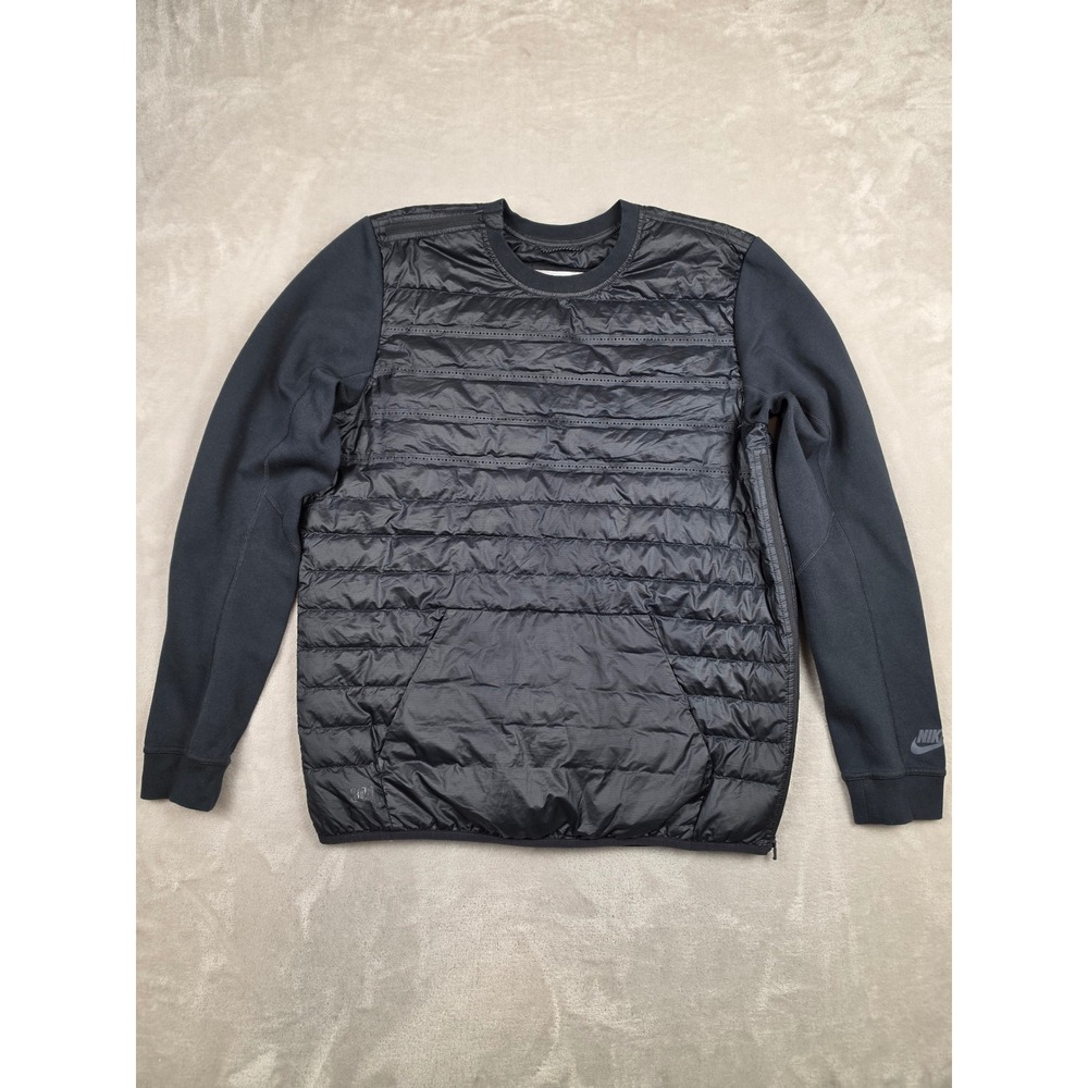 Nike Aeroloft 800 Down Fill Crew Sweatshirt Mens L Black Hybrid Side Zip 678265